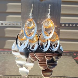 🆕️ Orange Silver Teardrop Chandelier Earrings